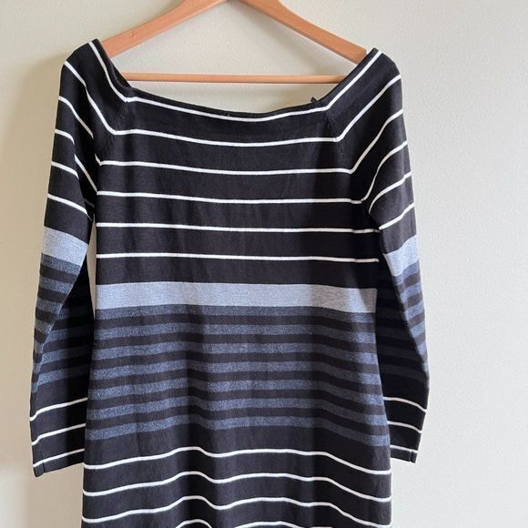 ELIZA J Off The Shoulder Stripe Sheath Dress In Black Ivory Charcoal Wom… - Picture 3 of 8